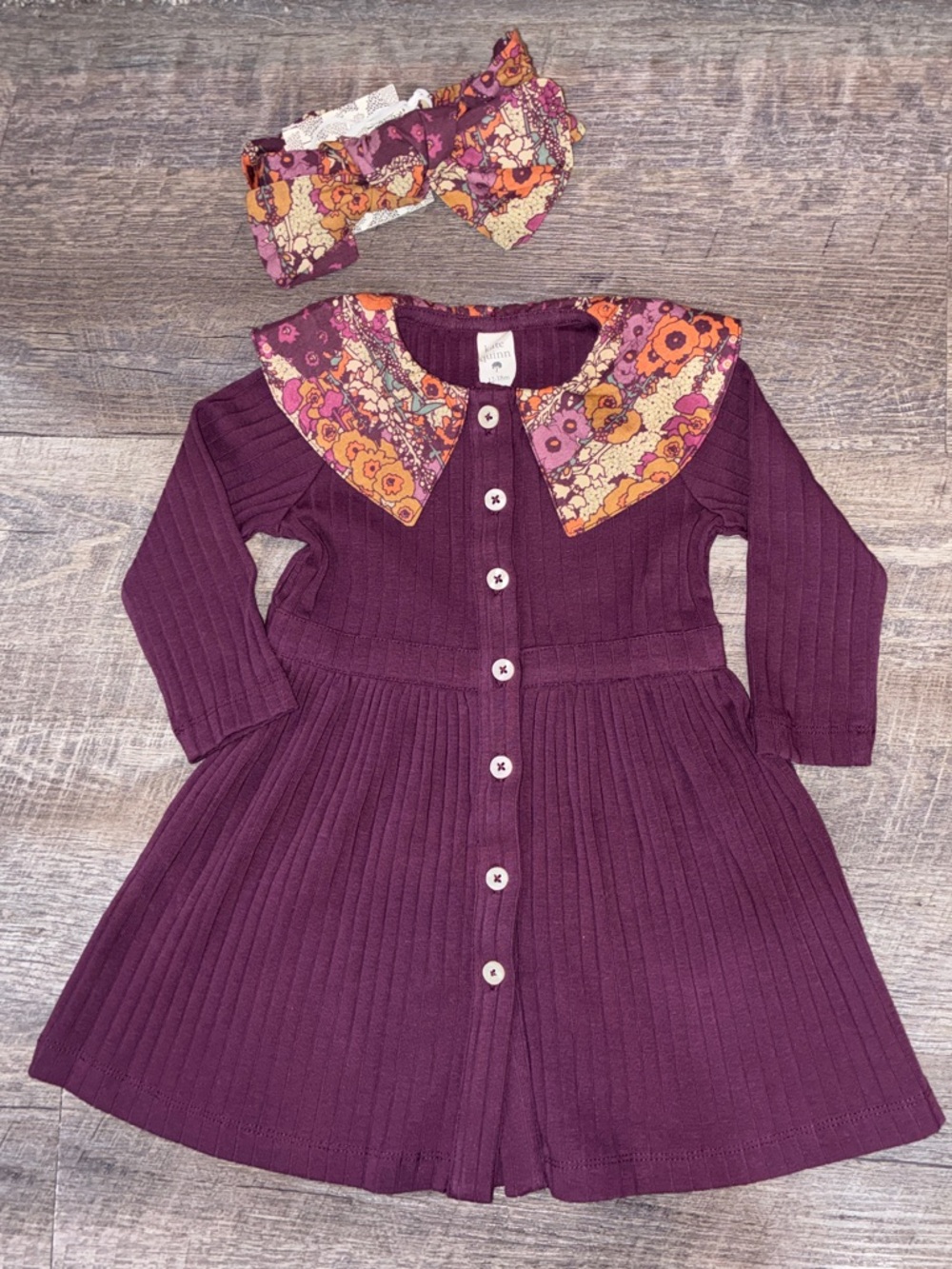 NWT Kate Quinn Ribbed Dress & Bow – size 12-18 months